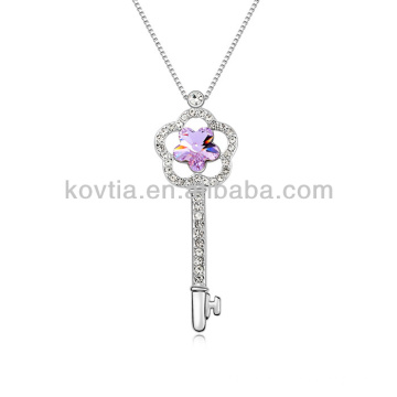 Key pendant necklace meaning artificial white gold filled flower crystal necklaces set